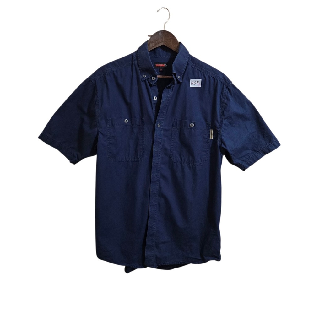 Wolverine Men's Shirt Size M Button Down Blue Short Sleeve Cotton‎ Blend Pockets
